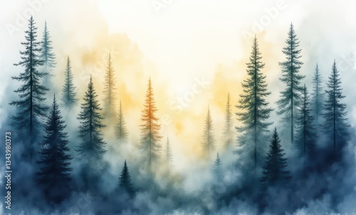 Misty forest at dawn