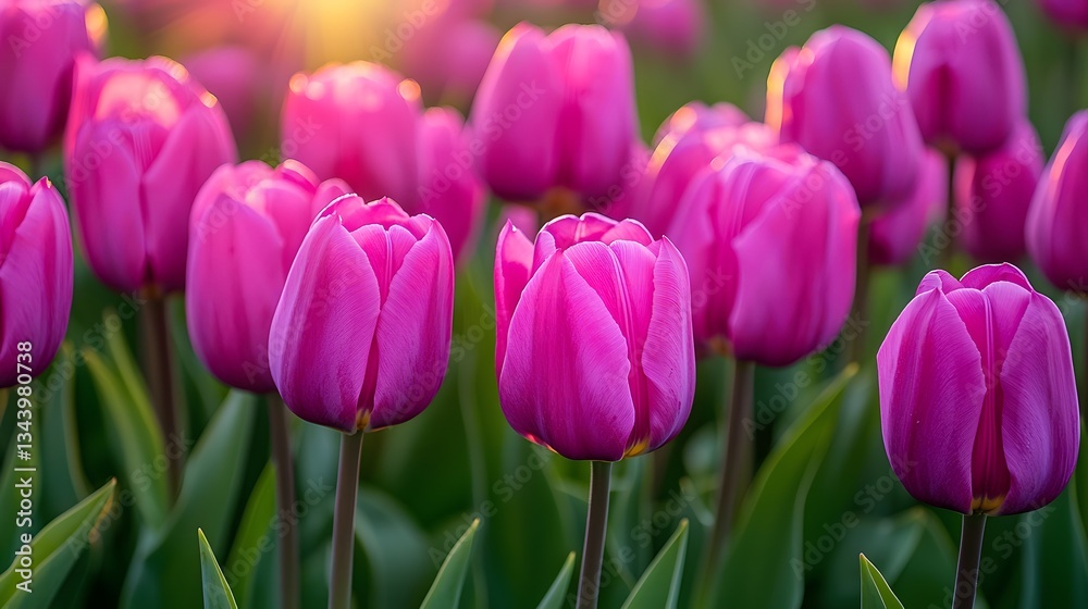 Vibrant Field of Pink Tulips Bathed in Soft Morning Light During Spring Season Vibrant Field of Pink Tulips Bathed in Soft Morning Light During Spring Season