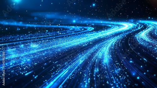 Abstract blue glowing lines and particles