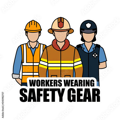A t-shirt design of workers wearing safety gear a construction worker firefighter and police officer in protective uniforms highlighting workplace safety and personal protection