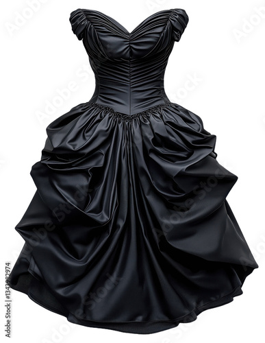 PNG Elegant black satin dress with ruched bodice