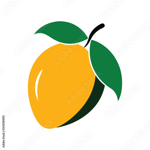 Illustration of a ripe and juicy mango with green leaves