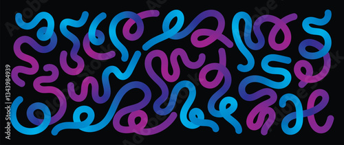 Abstract gradient line element design vector set. Creative concept modern art design with dynamic colorful wavy line shapes. Illustration for background, banner, card, poster, branding, ads.