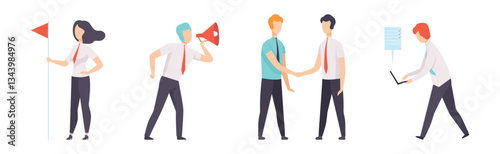 Business Man and Woman Character Working in the Office Vector Set