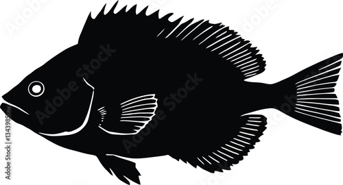 Black Silhouette of a Flounder Fish with Detailed Fins and Scales - Vector EPS Illustration for Marine Life, Fishing, and Aquatic-Themed Designs