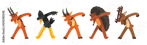 Various Animals Standing in Dub Dancing Pose Vector Set
