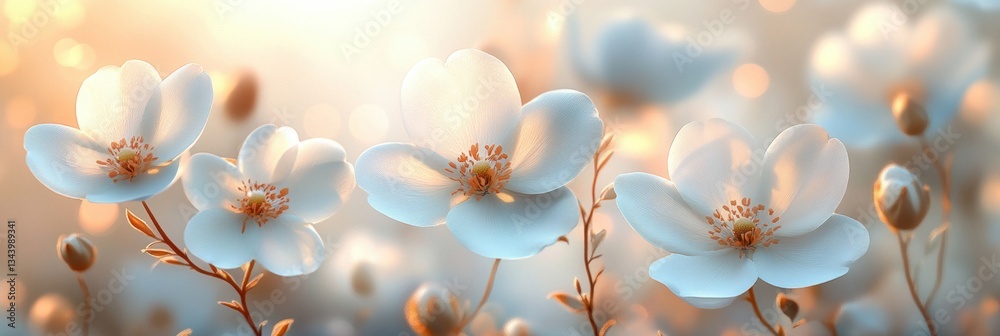 Fototapeta premium Delicate Ethereal White Flowers with Soft Petals in Dreamy Atmosphere