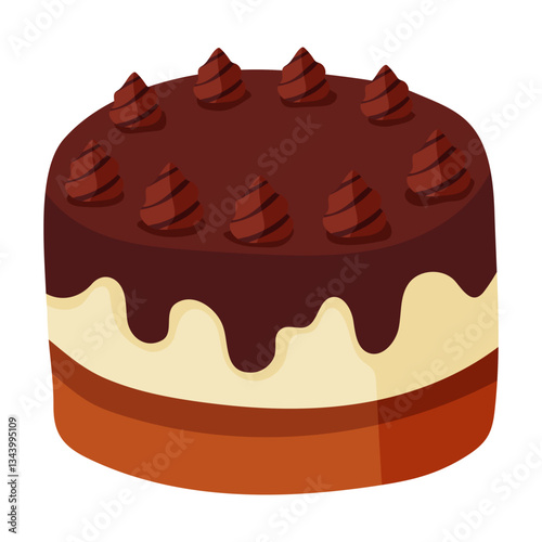 A delicious chocolate cake with a rich, creamy chocolate frosting and a generous amount of chocolate sprinkles. The cake is beautifully decorated with a variety of chocolate toppings