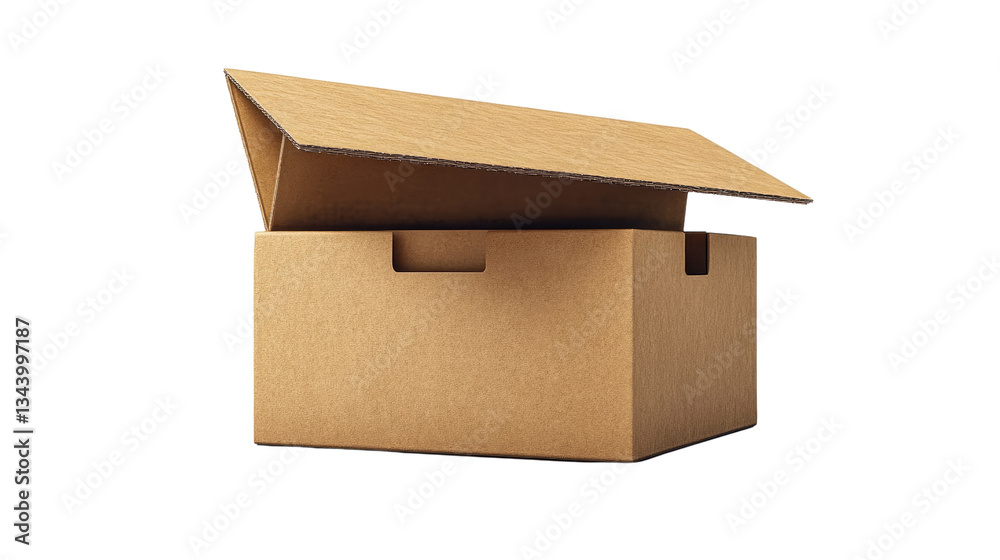 Opened Cardboard Box: A straightforward depiction of a cardboard box, with its lid partially opened Opened Cardboard Box: A straightforward depiction of a cardboard box, with its lid partially opened