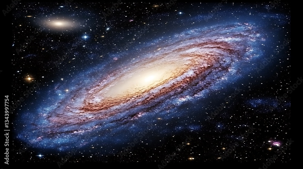 Obraz premium A beautiful spiral galaxy with neighboring star systems in the universe