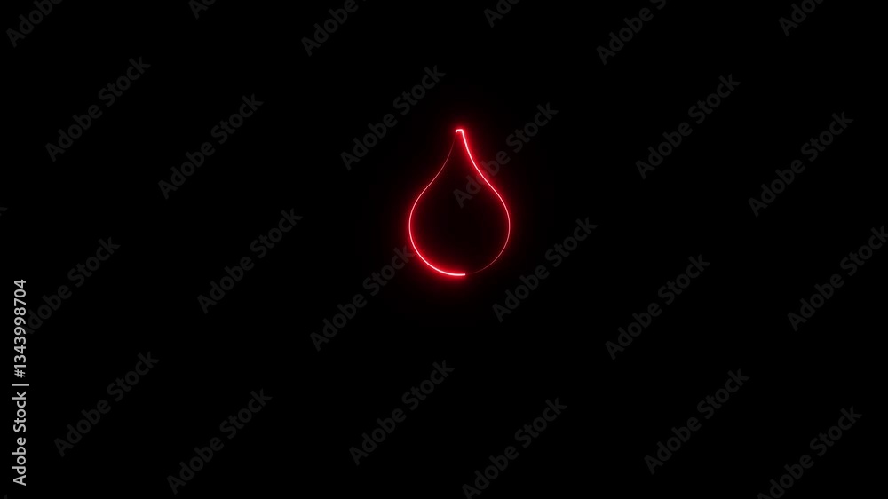 Neon line water drop, Blood drop animated.water drop icon concept on black background. Neon line water drop, Blood drop animated.water drop icon concept on black background.