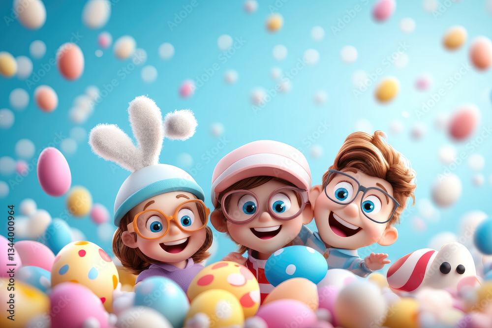 Obraz premium Easter egg hunt celebration colorful background digital illustration joyful atmosphere close-up view children’s festivity