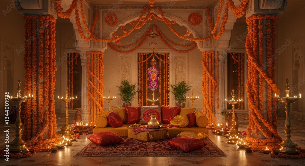 Fototapeta premium Decorated Room with Couch and Candles for Festive Celebration