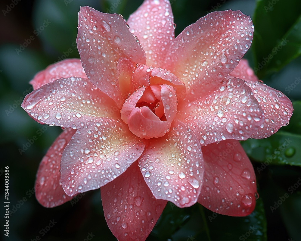 Fototapeta premium Experience the Delicate Beauty of Pink Gardenia A High-Resolution Image Showcasing Glistening Dewdrops on Soft, Velvety Petals Immerse Yourself in the Visual and Olfactory Delight, Capturing the