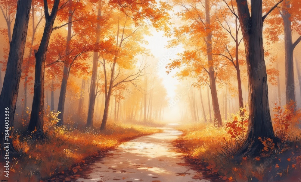 Autumn forest with orange foliage Autumn forest with orange foliage