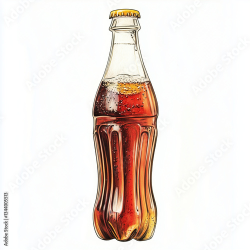 Vintage Cola Bottle Illustration. Retro Fizzy Drink Bottle Art. Hand-Drawn Cola Beverage Isolated. Sparkling Soda in Glass Bottle Artwork
