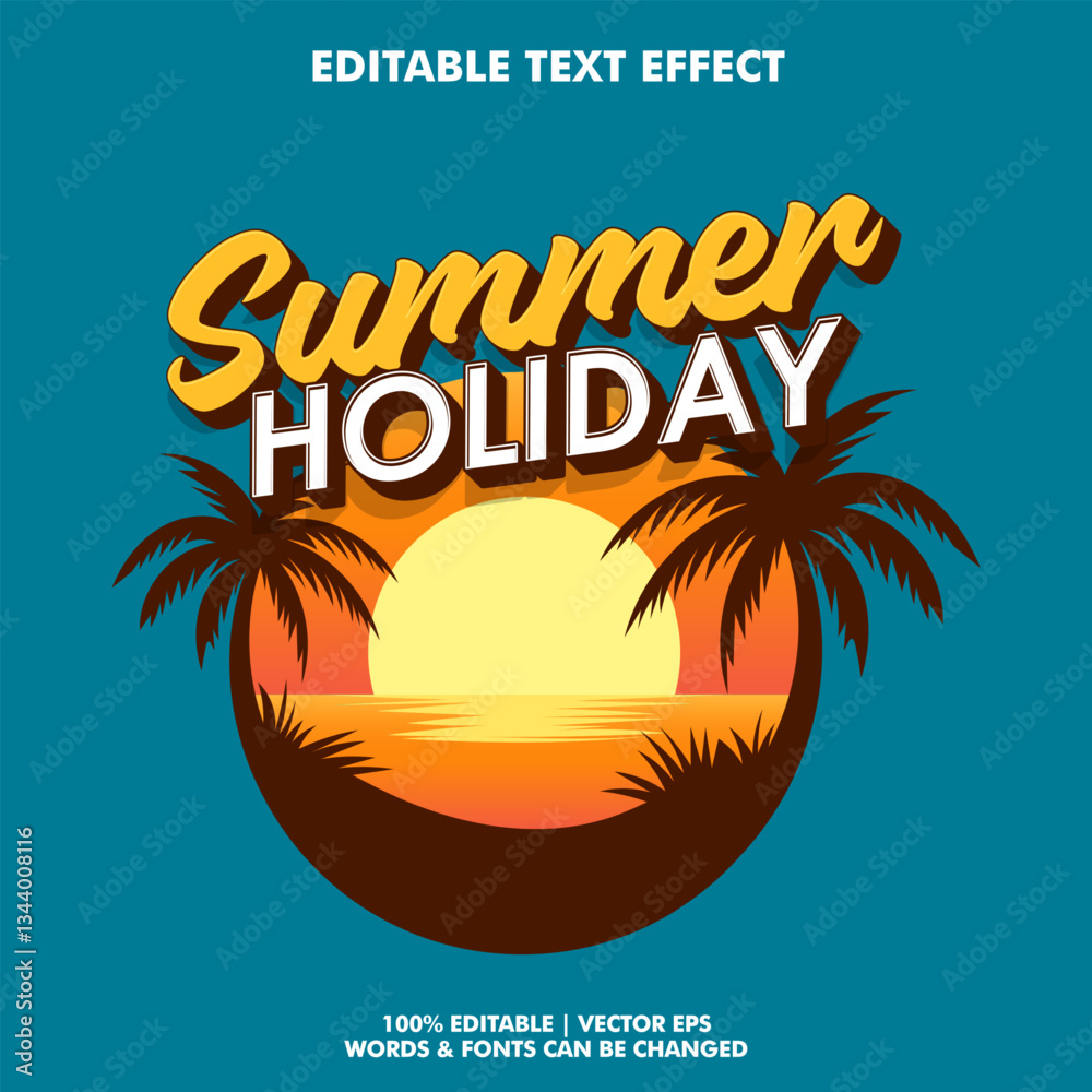 Naklejka premium Summer holiday editable text effect with summer background