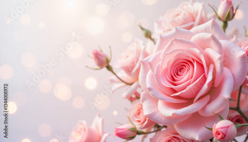 Blooming pink roses with soft bokeh background  