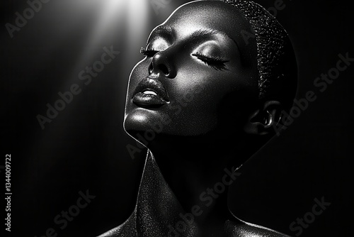 Dark Elegance Portrait of a Model with Glossy Skin and Strong Features