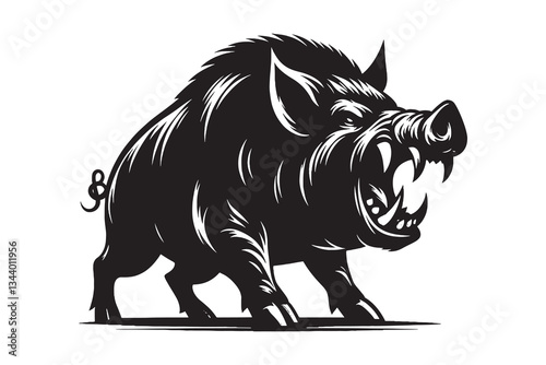 Fierce Wild Boar Silhouette, Ready for Action
