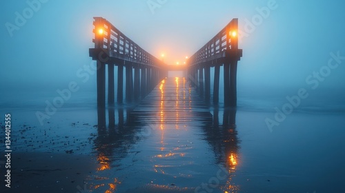 Wallpaper Mural Moody Seaside Pier at Dusk Foggy Evening Torontodigital.ca