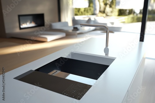 Modern Kitchen Sink with Stylish Faucet in Bright Open Space