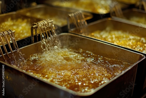 Cooking Oil Fryer with Bubbling Oil and Food Preparation Scene