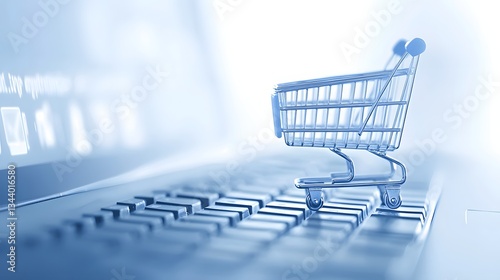Shopping Cart on Laptop Keyboard Representing Online Purchasing Experience in E Commerce
