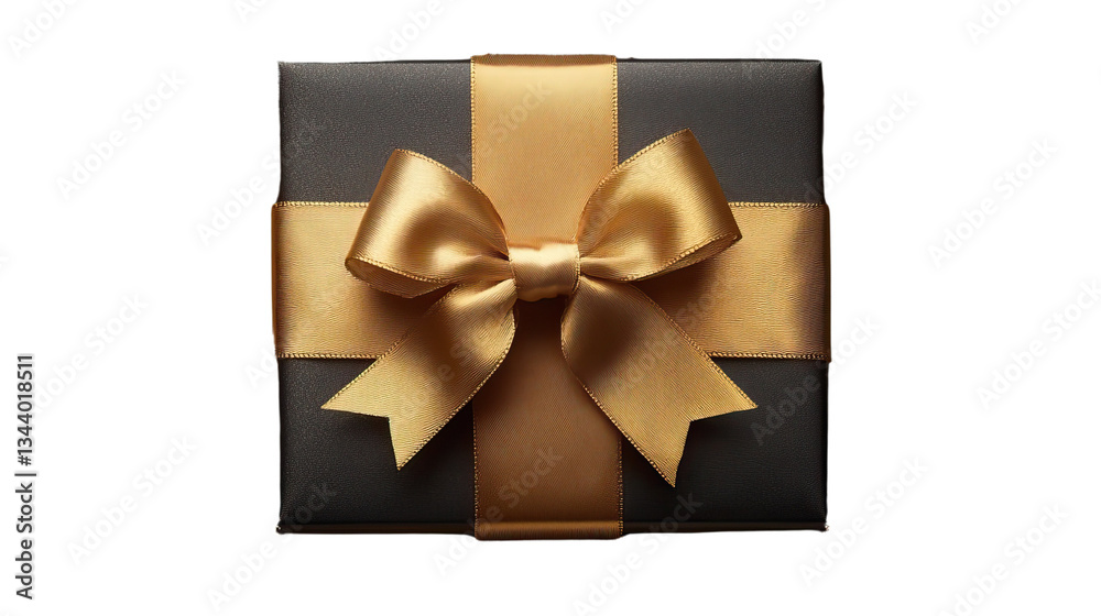 Fototapeta premium Golden Gift: The meticulously wrapped gift box, adorned with a shimmering golden ribbon, speaks of elegance and anticipation, ideal for celebrations and special moments.