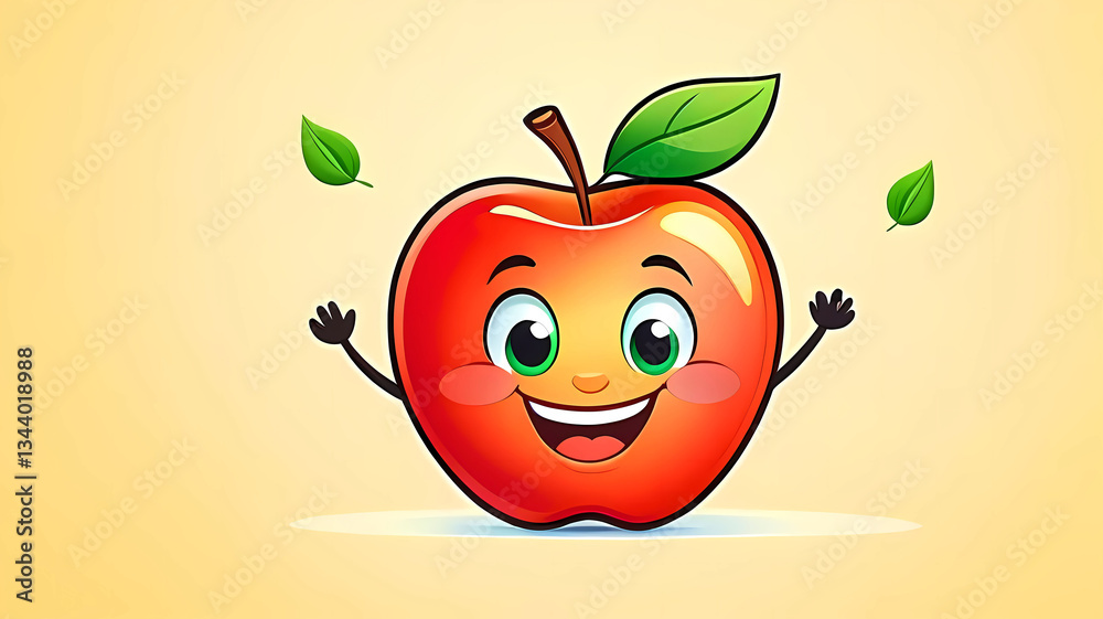Funny apple cartoon character, playful and whimsical fruit design with a cheerful expression Funny apple cartoon character, playful and whimsical fruit design with a cheerful expression