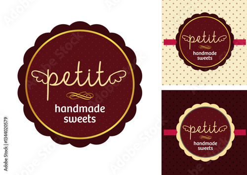 Petit Logo Design Handmade Sweets Chocolates Eggs Easter Halo Label Wings Delicate Design Brown Gold vanilla