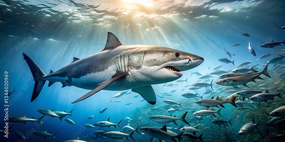 Fototapeta premium Great White Shark Ocean Wildlife Documentary Photography Stock Photo