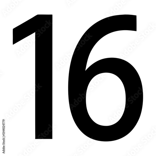 a simple image of the number "16" displayed in black, a representation of a numeric symbol. Perfect for diverse concepts. vector illustration