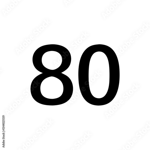 a large, bold number "80" in black color. The digits stand out prominently against the isolated background, vector illustration