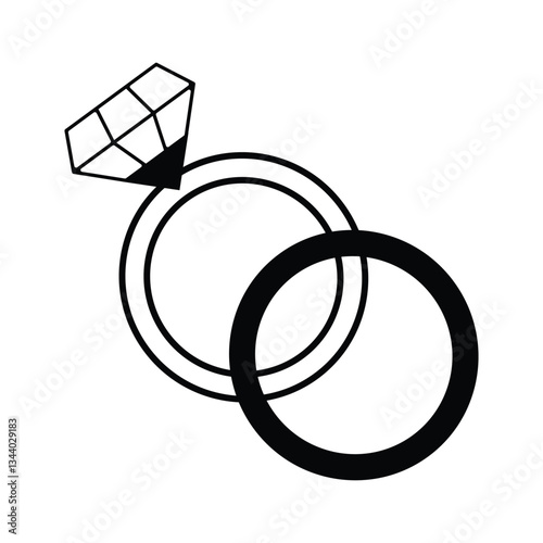 Wedding engagement ring pair - Black diamond rings for greeting cards, gift tags, labels, wedding sets. Groom and bride design. Bachelorette party. Wedding invitation card logo.