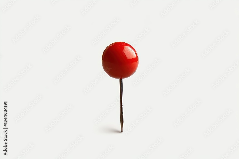 Red Push Pin on White Background Minimal Design Simple Office Supply Red Push Pin on White Background Minimal Design Simple Office Supply