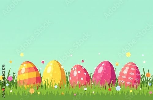 Easter background made of colorful painted eggs