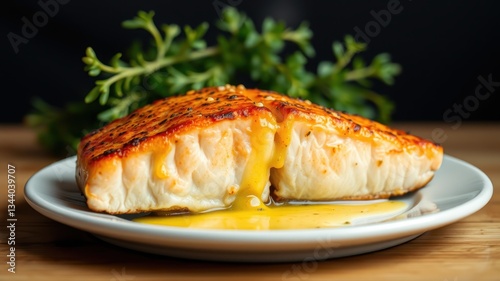 Juicy Grilled Salmon with Soft Center and Fresh Herbs Garnish