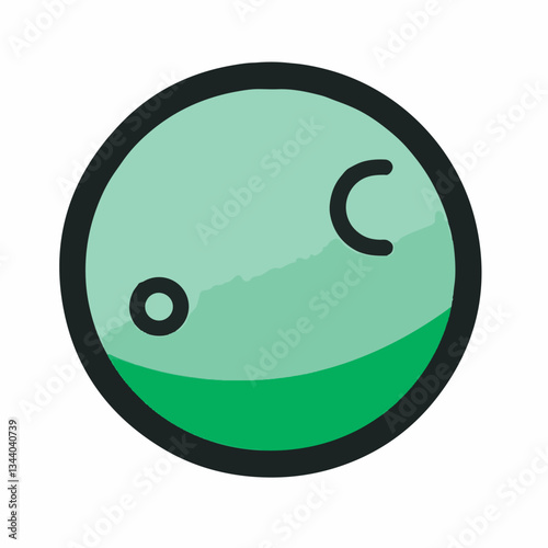 Minimalist green moon icon with crater details in vector illustration