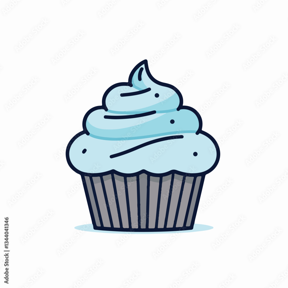 Delicious light blue cupcake vector illustration with swirled frosting, great for bakery and dessert-themed projects. Delicious light blue cupcake vector illustration with swirled frosting, great for bakery and dessert-themed projects.