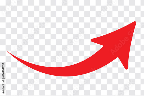 A simple, red, curved arrow pointing to the up on a transparent background. Direction symbol. Vector illustration