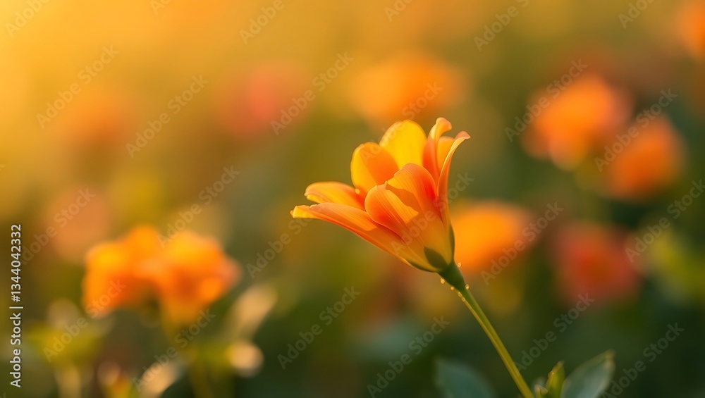 Sunset Flower Blossom in a Serene Field with Bokeh Background Sunset Flower Blossom in a Serene Field with Bokeh Background