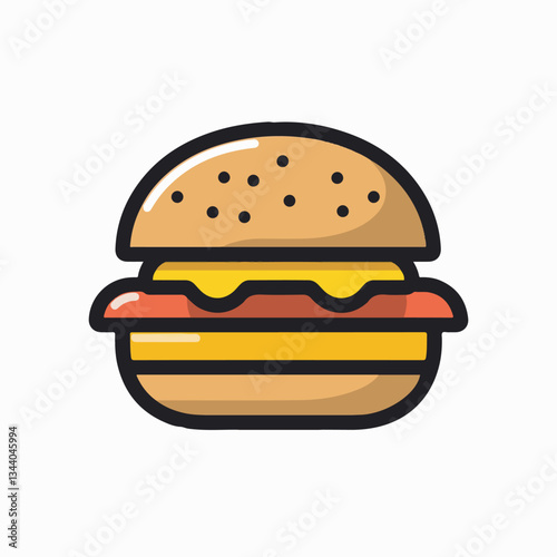 Vector illustration of a delicious hamburger with lettuce, tomato, cheese, and a sesame seed bun, representing fast food and casual dining.