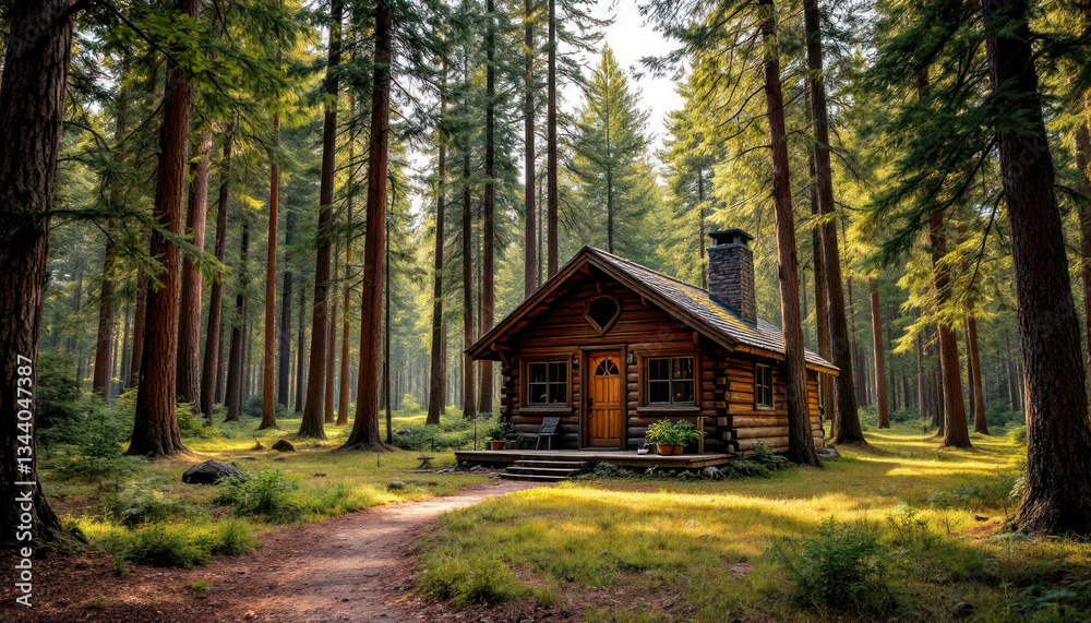 Secluded Wooden Cabin in a Lush Pine Forest Secluded Wooden Cabin in a Lush Pine Forest