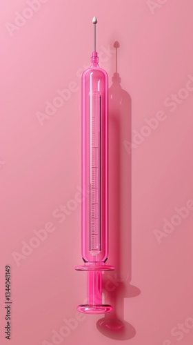 Pink syringe on a pink background, medical, health care, pharmaceutical
