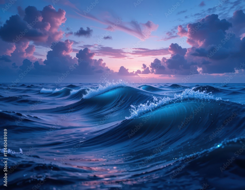 Fototapeta premium Waves crashing at sunset ocean scenic nature photography serene environment coastal view tranquil concept