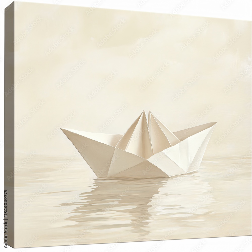 Obraz premium Serene paper boat floating on calm water minimalist artwork tranquil environment aesthetic viewpoint