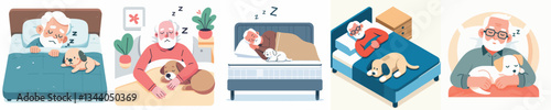 vector of grandfather sleeping with dog