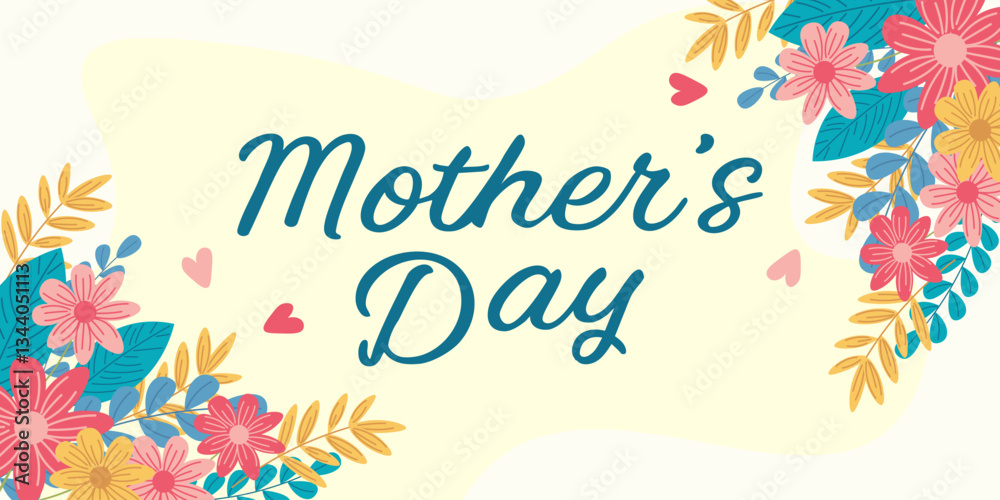 Fototapeta premium Mother's Day card, banner or poster. Spring time. Vector flyer.