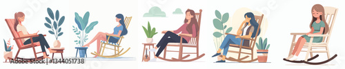 vector of a woman relaxing in a rocking chair